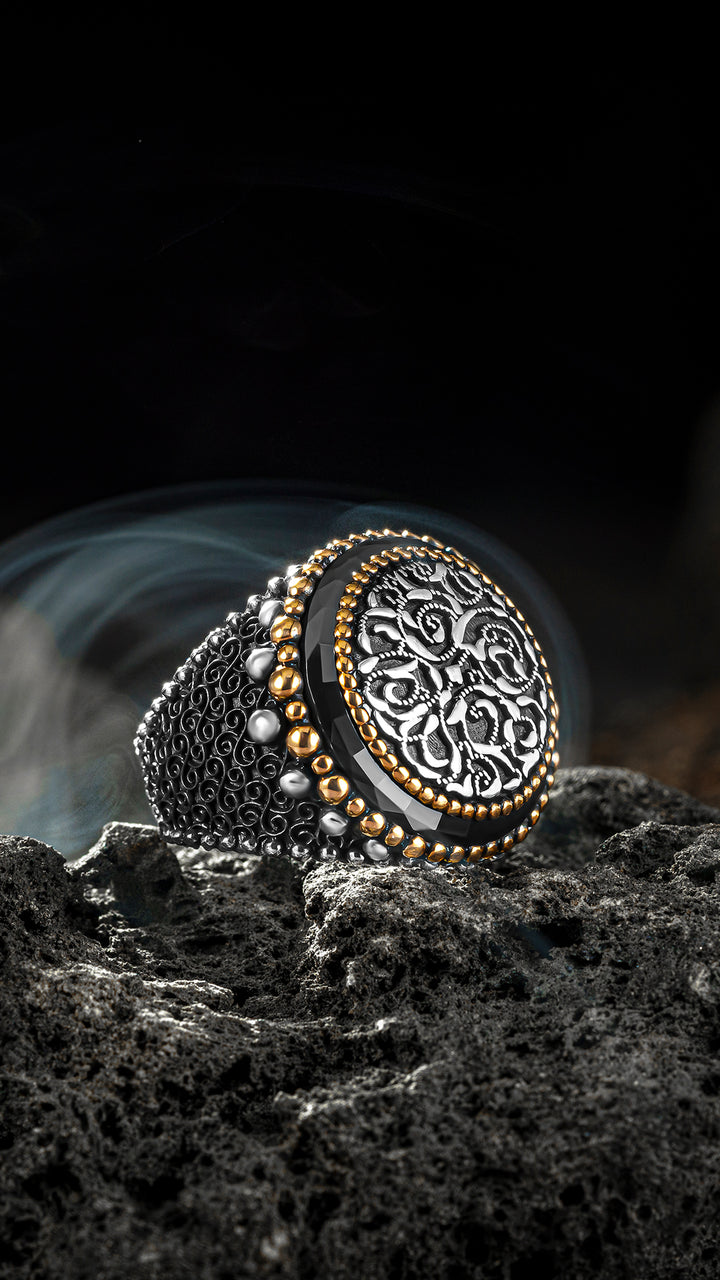 The Black Kite - Premium Quality with Circle Cut Onyx Stone and Special Design Silver Man Ring