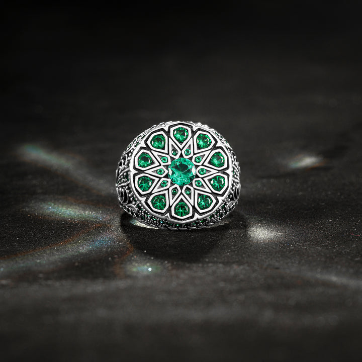 THE GREEN HERON - Premium Quality Handcrafted Silver Ring with Green Zircons 