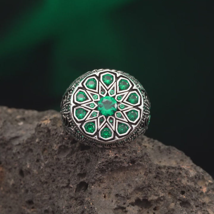 THE GREEN HERON - Premium Quality Handcrafted Silver Ring with Green Zircons 