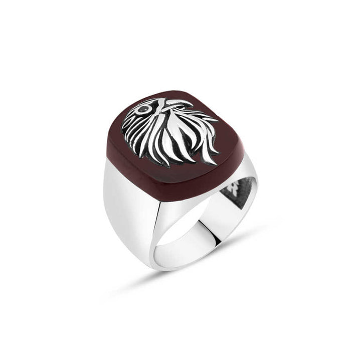 Agate Stone Eagle Patterned Men's Ring