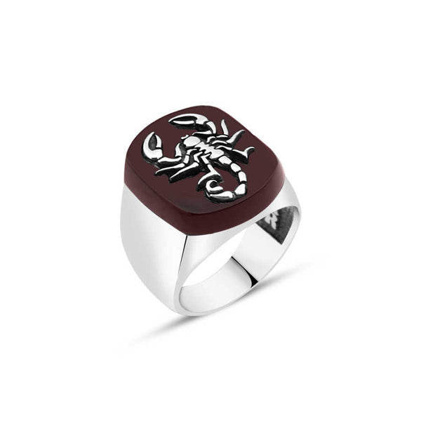 Scorpion on Agate Stone Men's Ring
