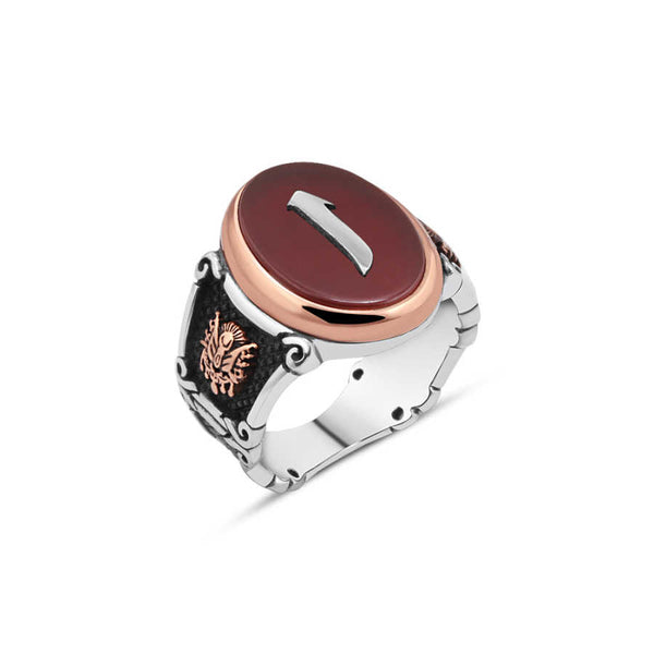 Agate Stone and Elif Written Men's Ring
