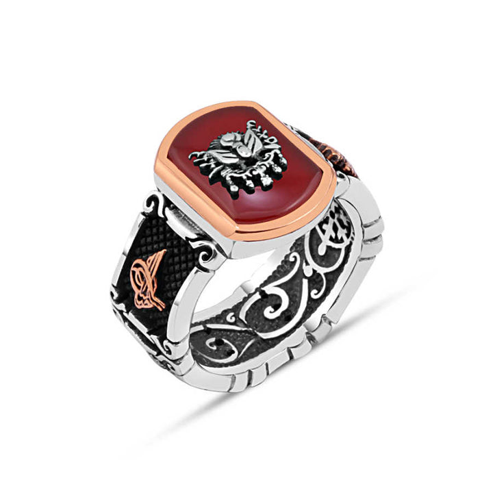 Agate Stone Ottoman State Coat of Arms Men's Ring