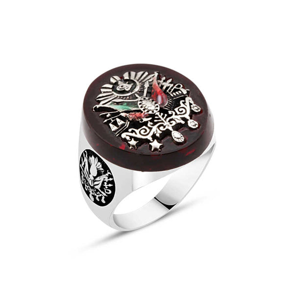 Agate Stone Ottoman State Coat of Arms Men's Ring