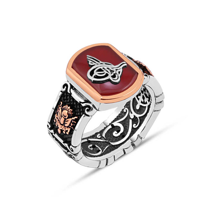 Agate Stone Ottoman Tughra Men's Ring