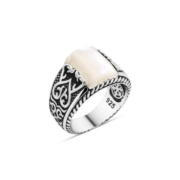 White Mother of Pearl Stone Men's Ring