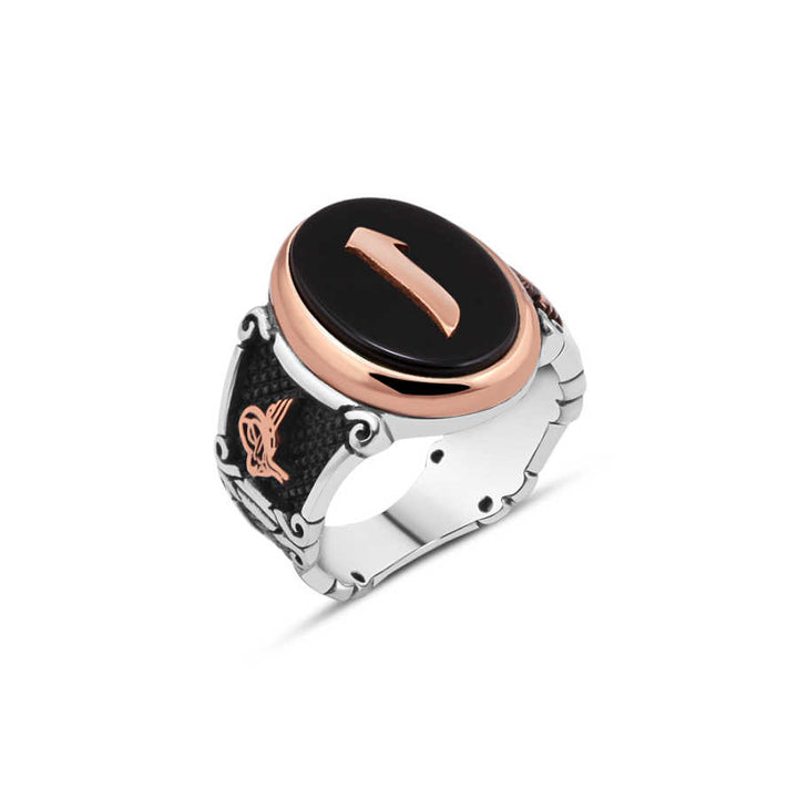 Plain Onyx Top Elif Written Men's Ring