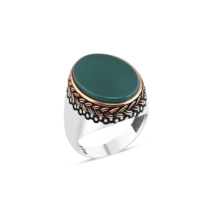 Plain Green Agate Stone Men's Ring