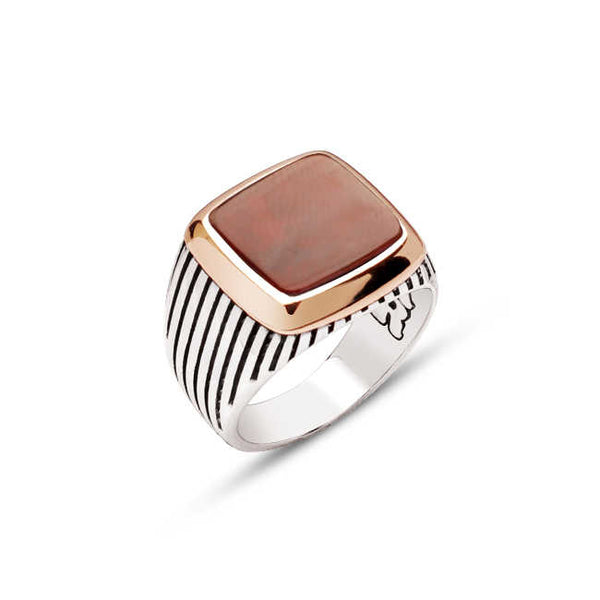 Silver Agate Stone Striped Cased Ring