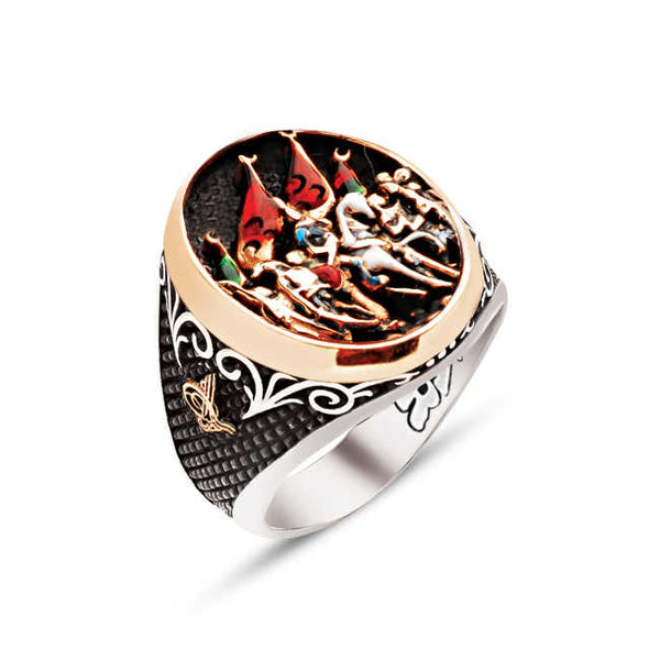 Silver Fetih 1453 Themed Side Tughra Ring