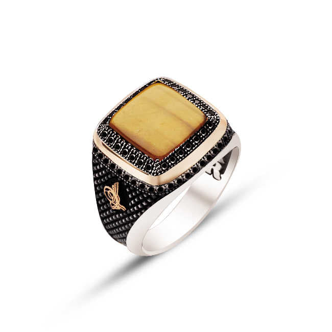 Sterling Silver 925K Ring for Men with Black Zircon on the Sides