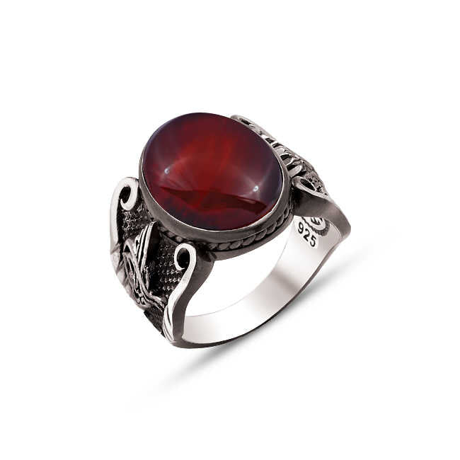 Silver Hooded Ring with Agate Stone Edges with Ottoman Coat of Arms and Ottoman Tughra