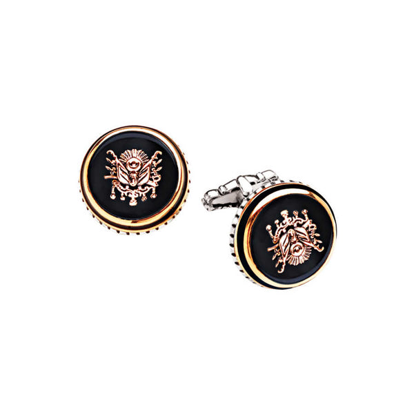 Silver Onyx Stone Over Ottoman Coat of Arms Round Cufflink