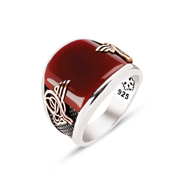 Silver Special Facet Cut Agate Stone Ottoman Tughra Ring