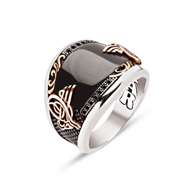 Silver Special Facet Cut Onyx Edges With Black Zircon Inlaid Ottoman Coat