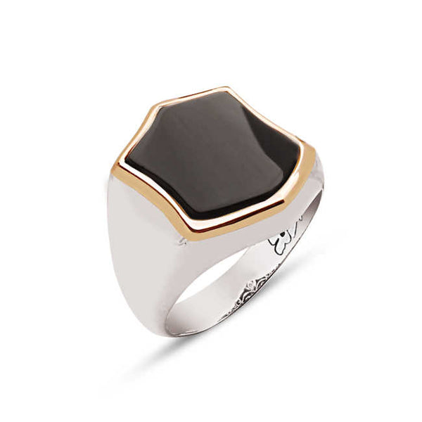 Silver Special Facet Cut Onyx Stone Plated Ring