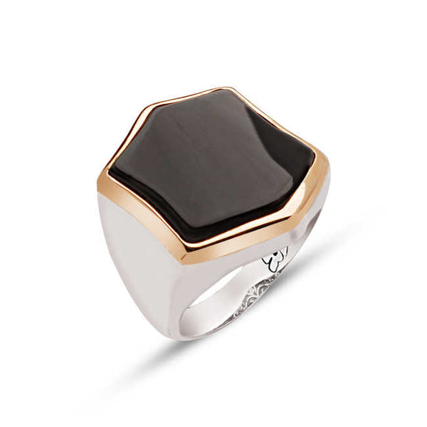 Silver Special Facet Cut Onyx Stone Ring