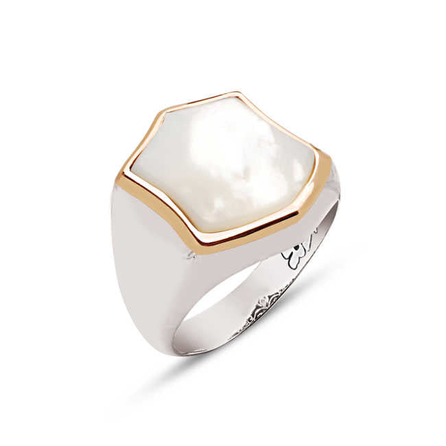 Silver Special Facet Cut Pearl Stone Plated Ring