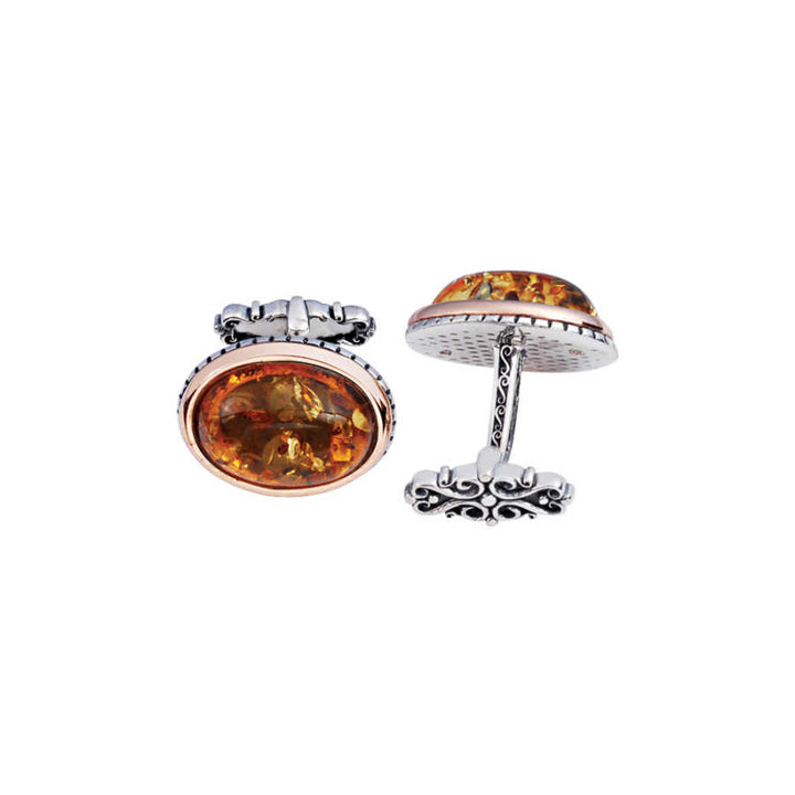 Silver Synthetic Amber Oval Cufflink