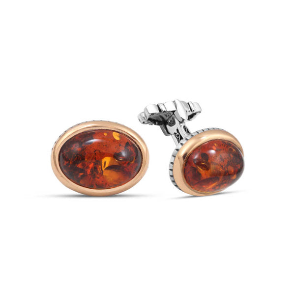 Silver Synthetic Amber Oval Stone Cufflink
