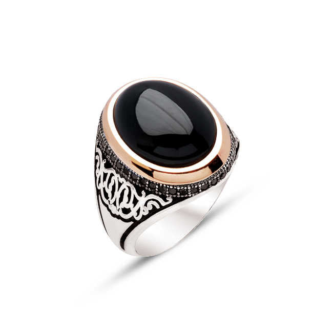 Sterling Silver 925K Ring for Men with Black Zircon Stone on the Sides