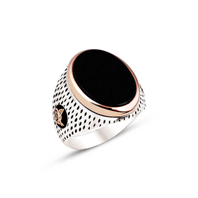 Silver Black Onyx Stone Point Cased Ring