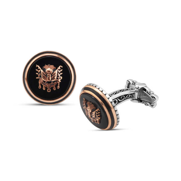 Silver Black Onyx Stone Ottoman State Coat of Arms Cufflink