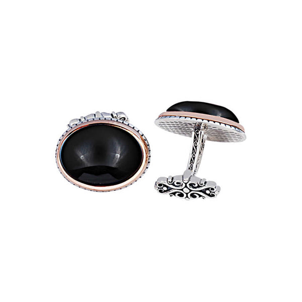 Silver Black Onyx Stone Oval Cufflink