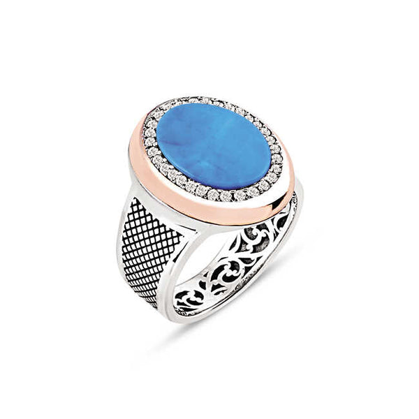 Sterling Silver Turquoise Stone Zircon Enveloped Ring