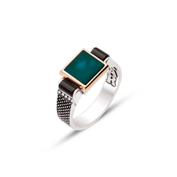 Silver Green Agate Stone and Zircon Stone Ring