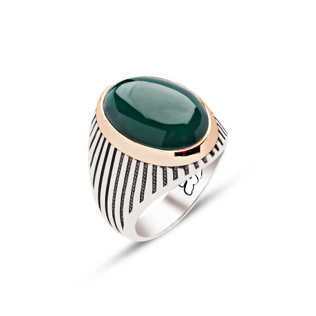 Silver Green Hooded Stone Men's Ring