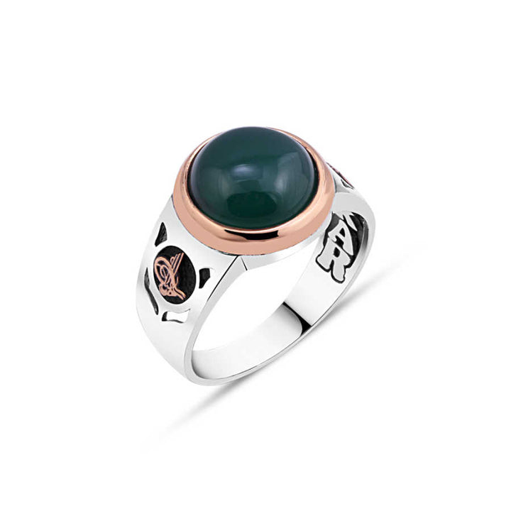 Hooded Green Agate Stone Men's Ring
