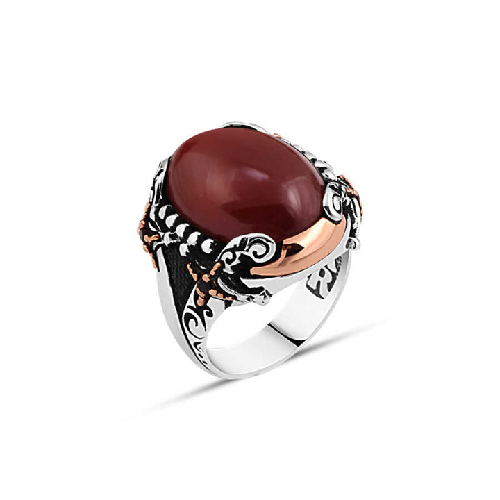 Hooded Red Tiger Eye Stone Edged Sword Ring