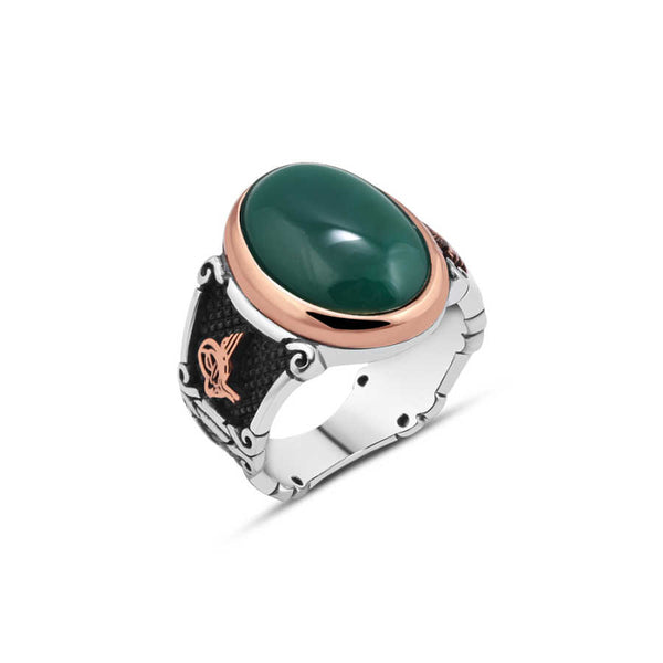 Hooded Green Agate Stone Men's Ring