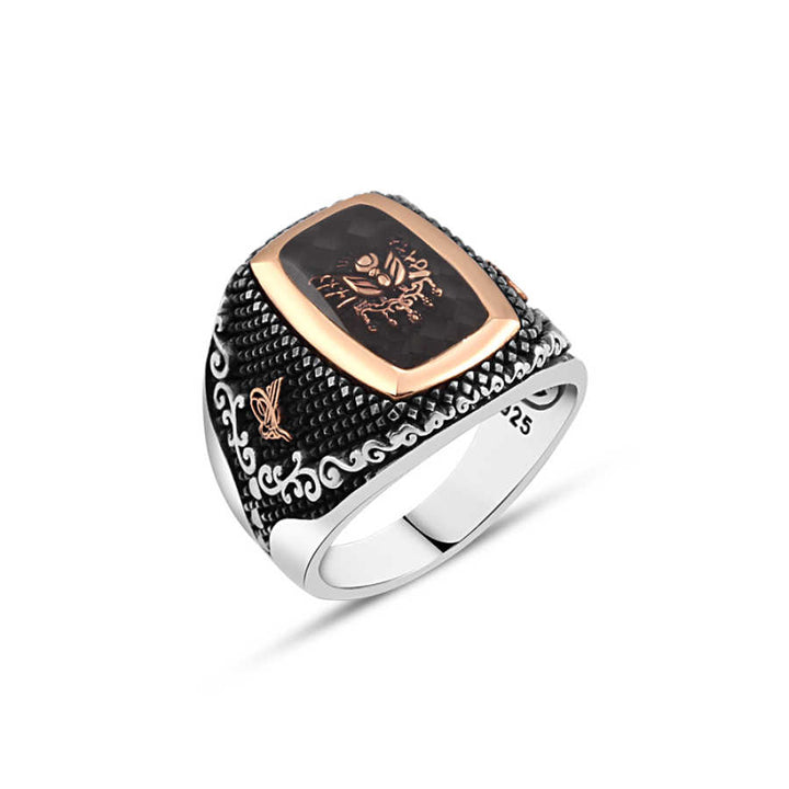 Ottoman Coat of Arms on Carbon Men's Ring