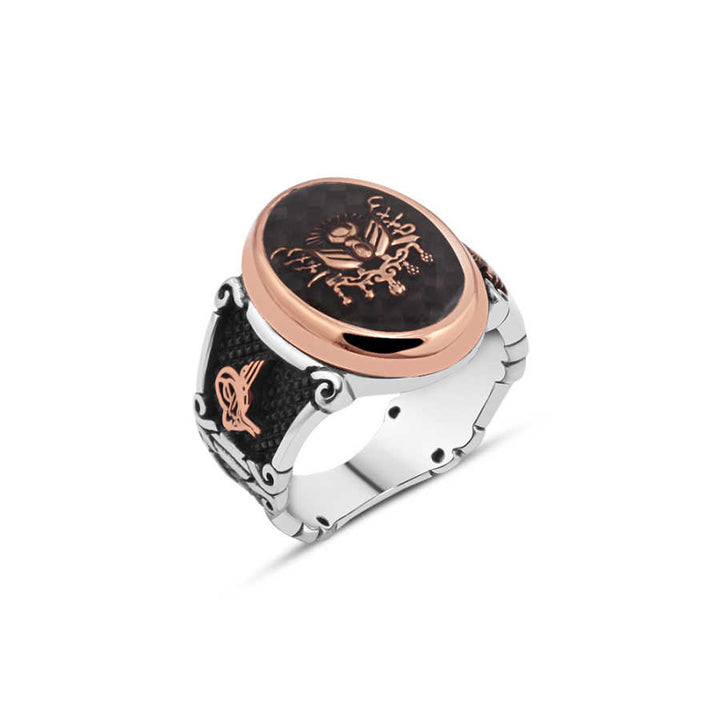 Carbon Enamel Ottoman State Coat of Arms Men's Ring
