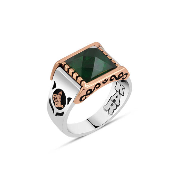 Facet Cut Green Zircon Stone Men's Ring