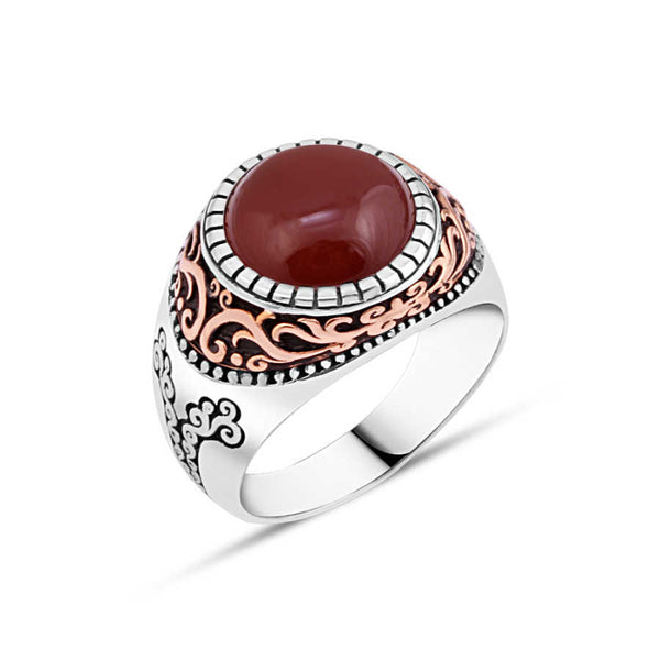 Red Agate Stone Hooded Men's Ring