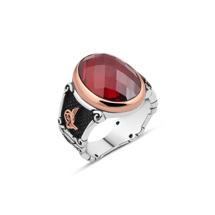 Red-Facet Cut Zircon Stone Men's Ring