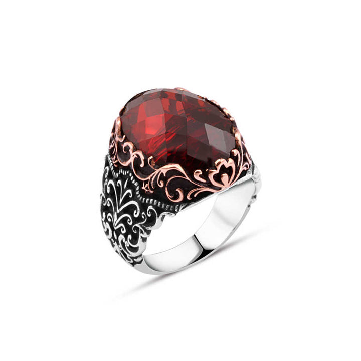 Red Zircon Stone Men's Ring