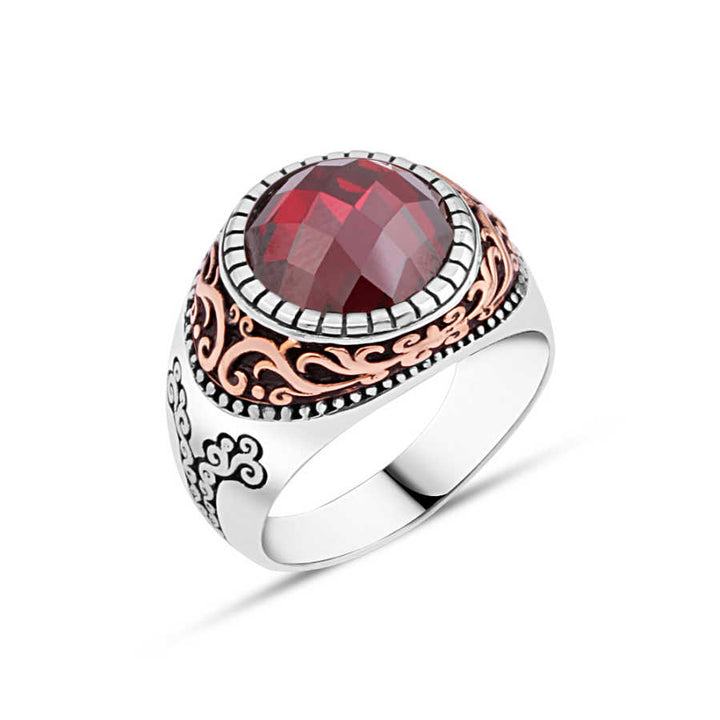 Red Zircon Stone Men's Ring