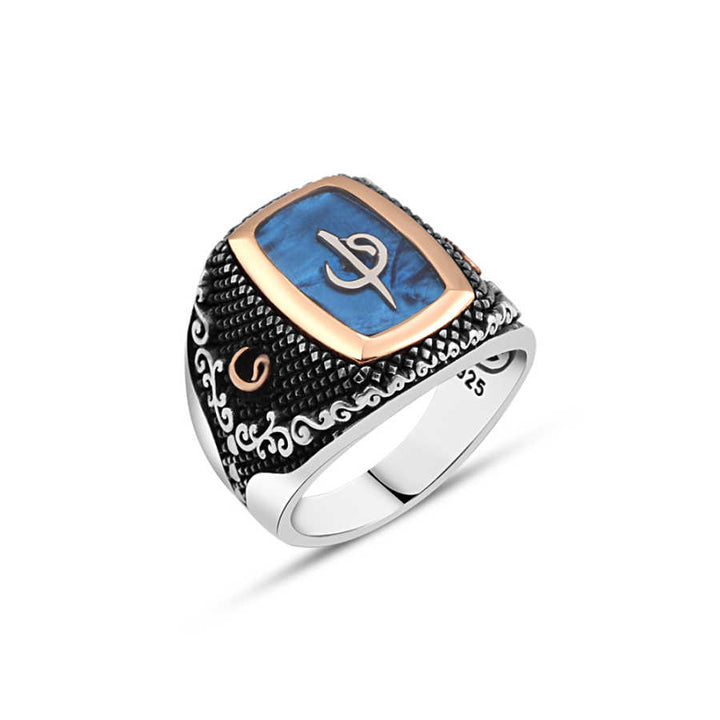Enameled Elif-Vav Men's Ring