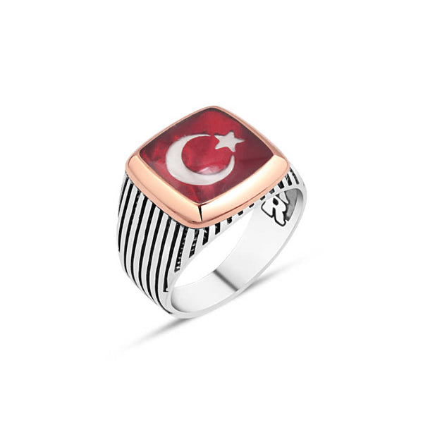 Enameled Turkish Flag Men's Ring