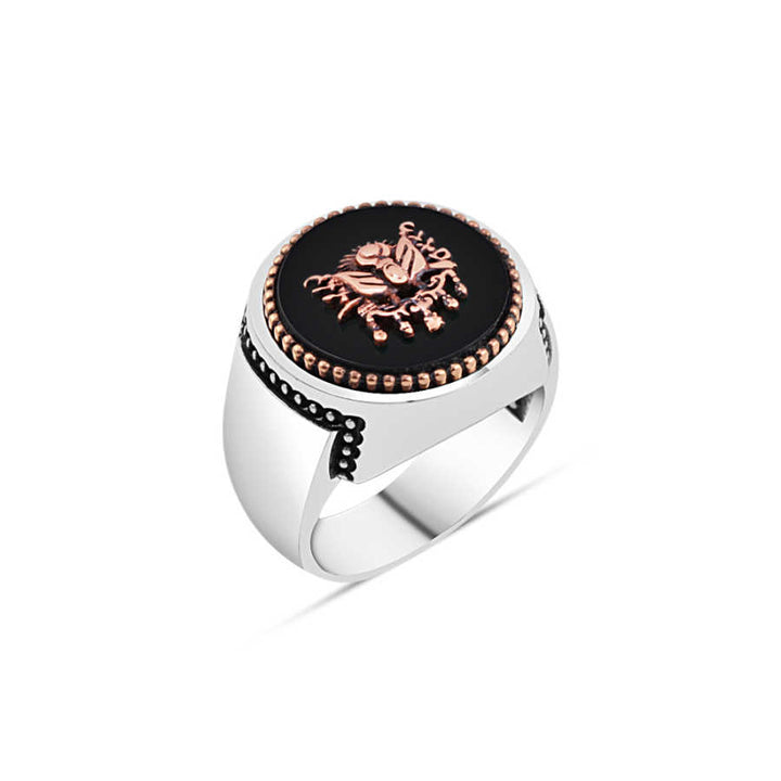Onyx Stone Ottoman Coat of Arms Men's Ring