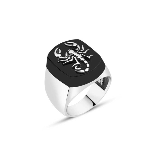 Scorpion Symbol on Onyx Stone Men's Ring