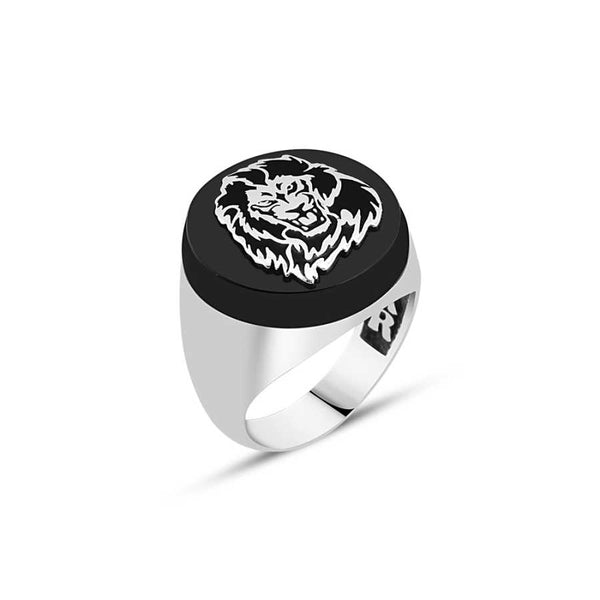 Onyx Stone Lion Symbol Men's Ring