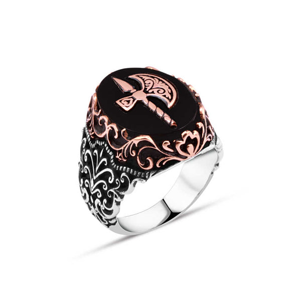 Onyx Stone Axe Armored Men's Ring
