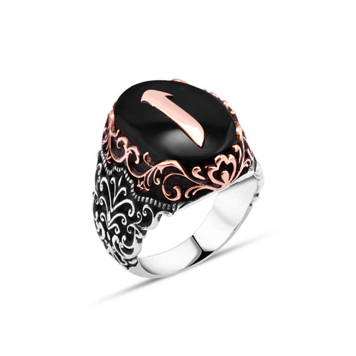 Elif Inscribed Ring on Onyx Stone