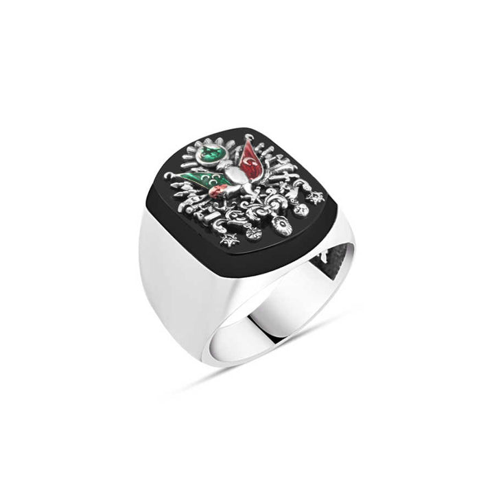 Silver Ottoman Coat of Arms on Onyx Stone Men's Ring
