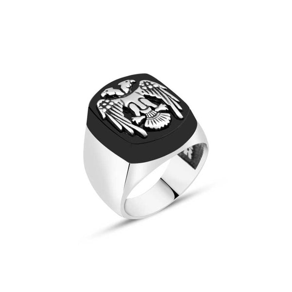 Seljuk Eagle Men's Ring on Onyx Stone
